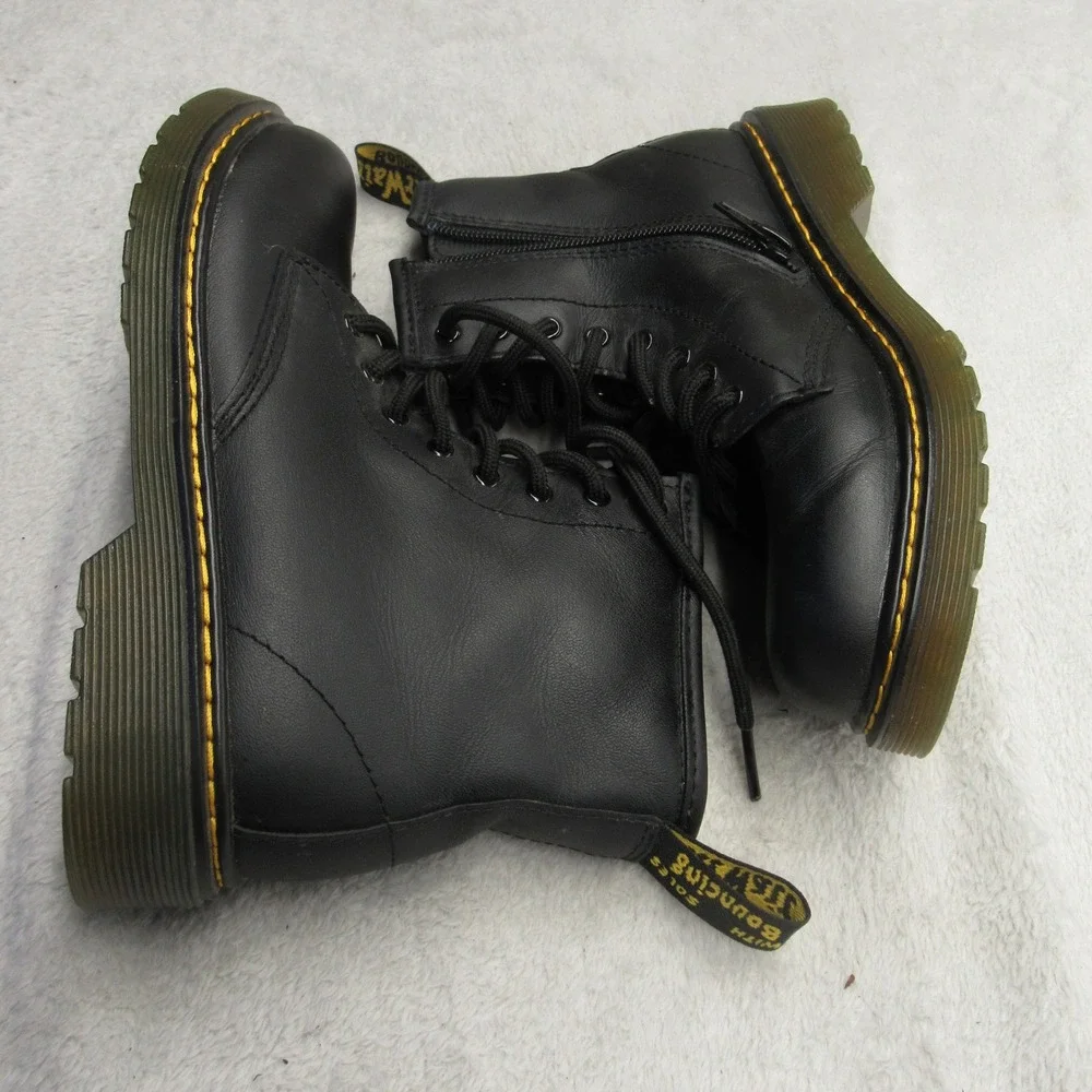 Dr Martens Boots Juniors 4M 5L Black Leather Combat Side‎ Zip Chunky 1460 J NEW